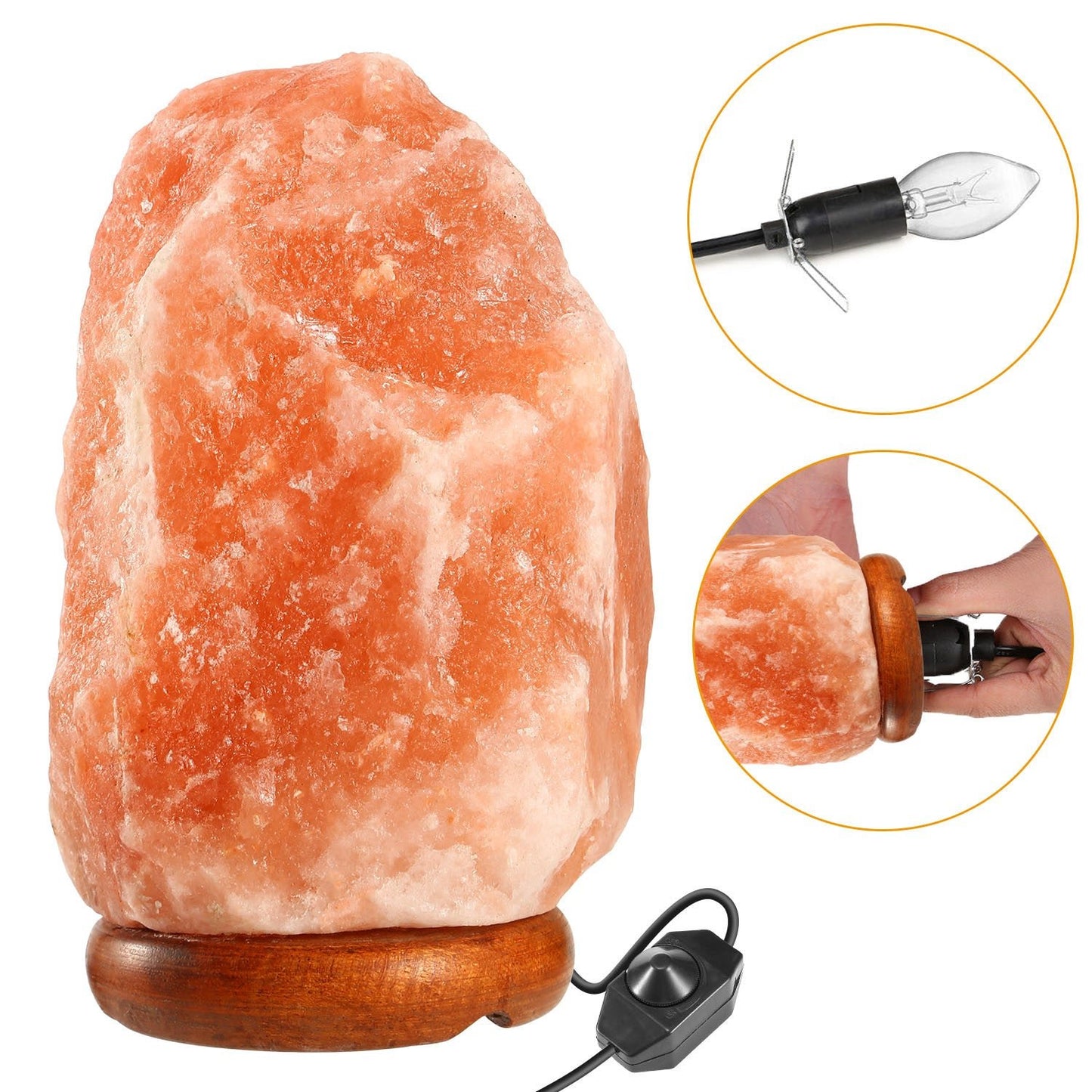 Salt Lamp Crystal Rock Salt Lamp with Dimmer Switch Hand Carved Table Lamps Night Light with Wood Base - Gemtopia