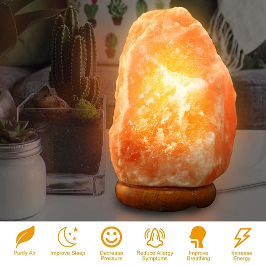 Salt Lamp Crystal Rock Salt Lamp with Dimmer Switch Hand Carved Table Lamps Night Light with Wood Base - Gemtopia