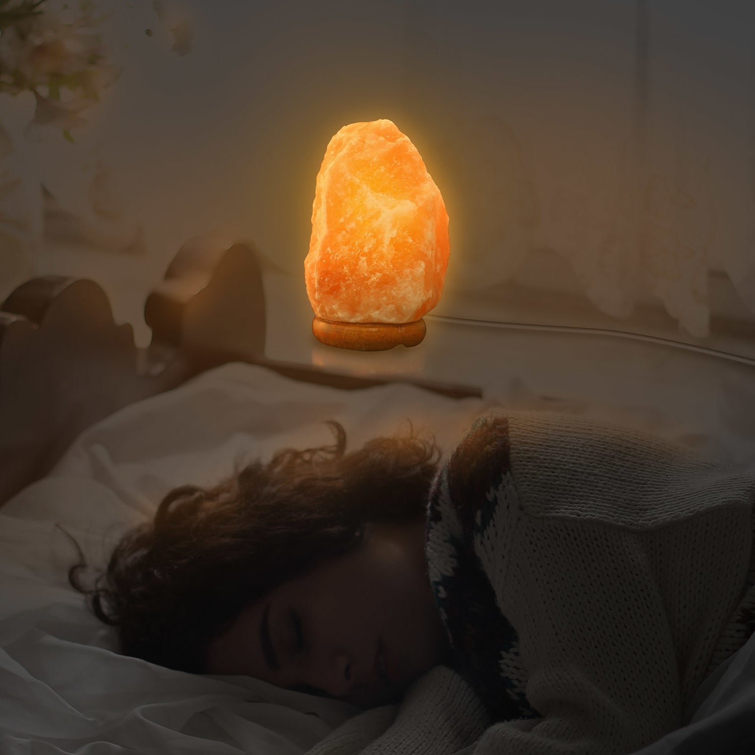 Salt Lamp Crystal Rock Salt Lamp with Dimmer Switch Hand Carved Table Lamps Night Light with Wood Base - Gemtopia