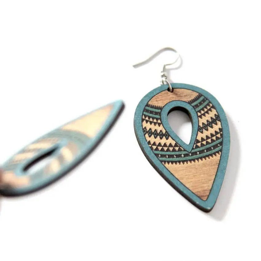 Southwest Wooden Aztec Diamond Teardrop Earrings for Women Retro Hollow Wood Jewelry Wholesale - Gemtopia