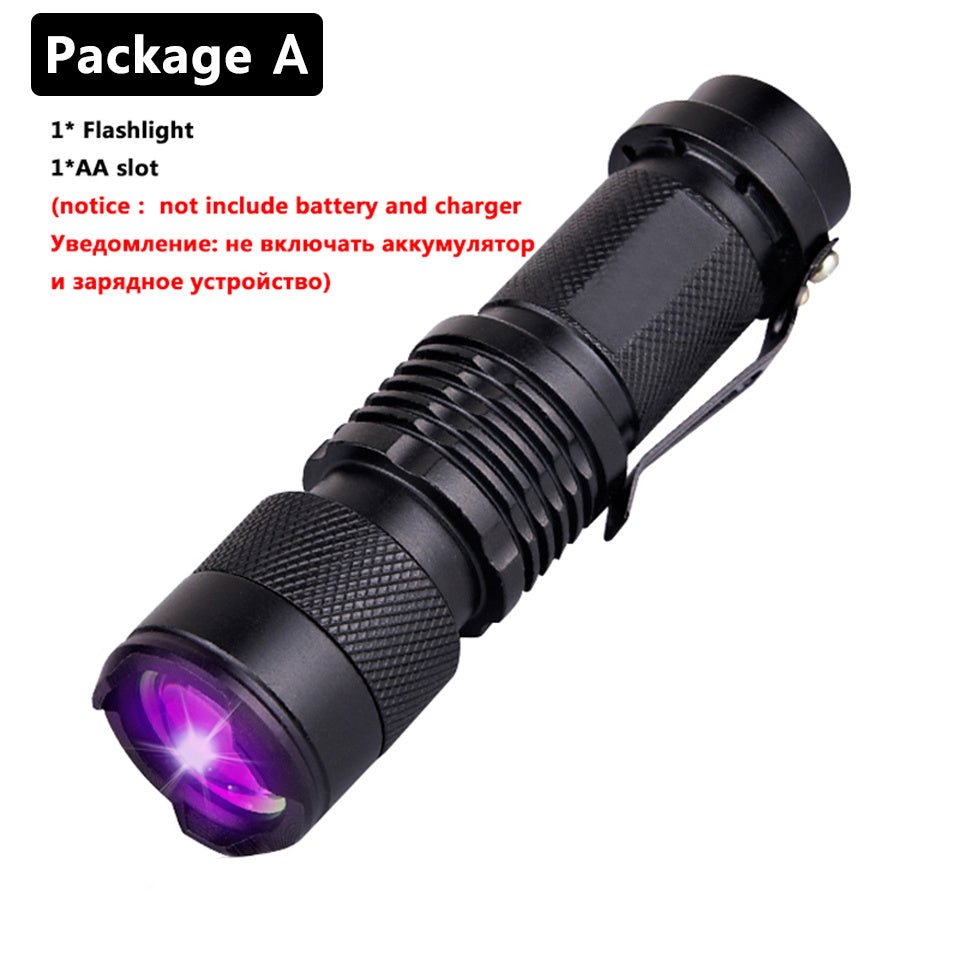 UV LED Flashlight Mini LED Torch 395nm blacklight Wavelength Violet Light Zoomable Pet Urine Scorpion Feminine hygiene Detector - Gemtopia