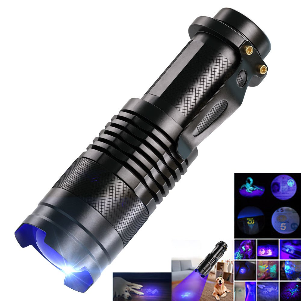 UV LED Flashlight Mini LED Torch 395nm blacklight Wavelength Violet Light Zoomable Pet Urine Scorpion Feminine hygiene Detector - Gemtopia