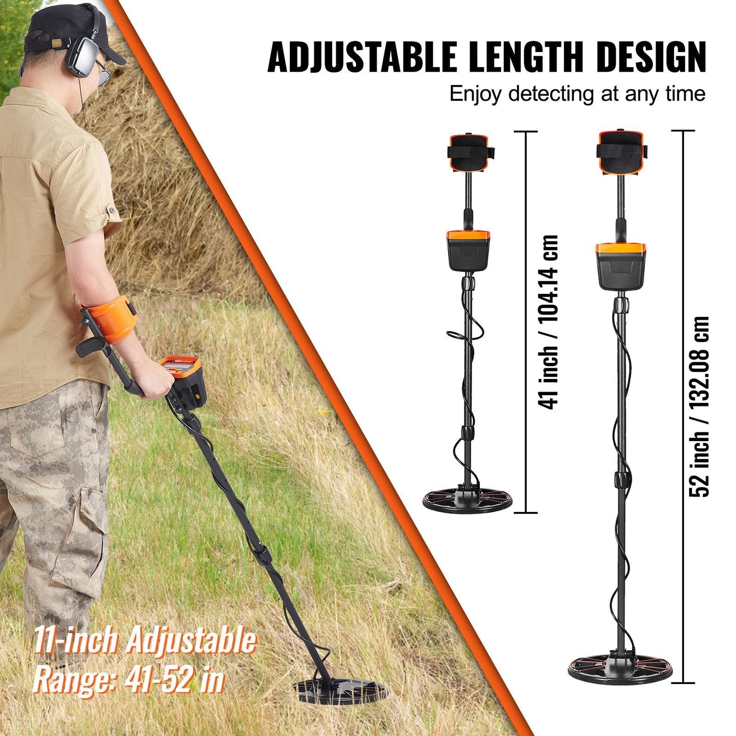 VEVOR Metal Detector for Adults & Kids, 10 Inch Waterproof Search Coil with LCD Display 7 Modes, Adjustable 41'' - 52'' Aluminum Stem, DSP Chip Higher Accuracy Gold Detector 10'' Detection Depth - Gemtopia