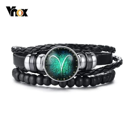 Vnox Aries 12 Horoscope Multi - layer Leather Rope Bracelets for Men Women Gifts Vintage pulseira Jewelry - Gemtopia